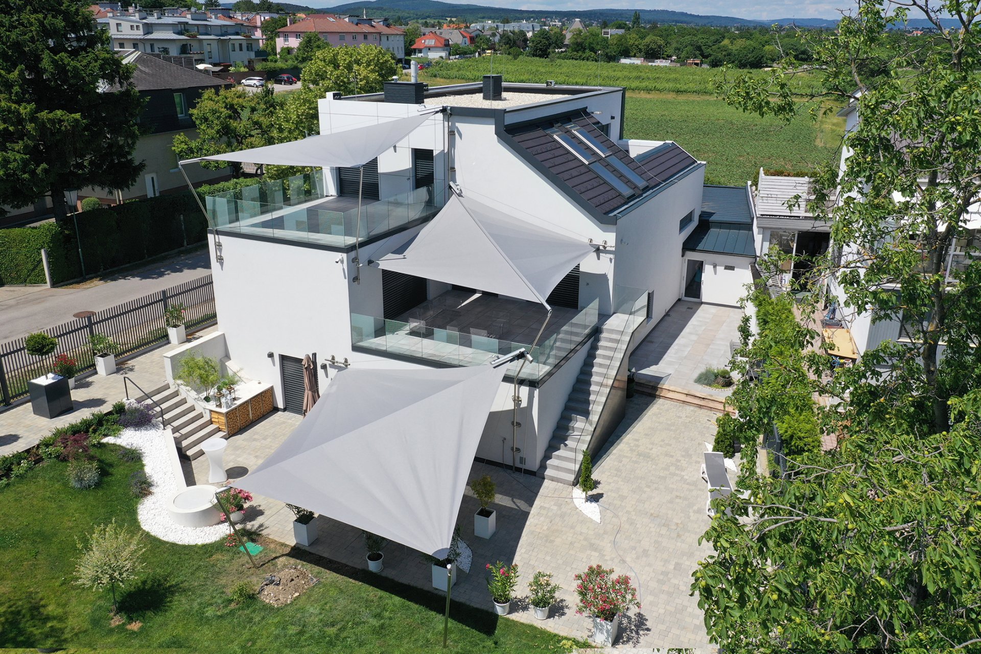 SunSquare Sonnensegel Mehrfachanlagen Dreieck: Privat Haus M